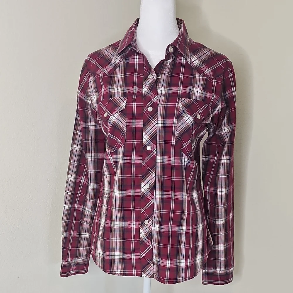 Roper Women's Long Sleeve Wine/Burgundy/Maroon Plaid Western Shirt, Pearl Snaps - Picture 9 of 9